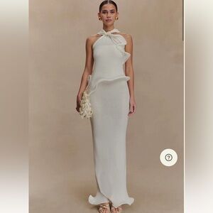 Meshki Cream Backless Halter Dress
